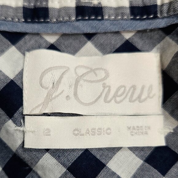 J. Crew Navy Blue Classic Fit Button-Down Shirt in Crinkle Graham Picnic AW251 - Picture 7 of 9